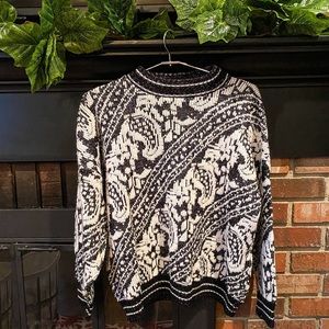 Vintage Black and White Sweater with Sparkle Knit